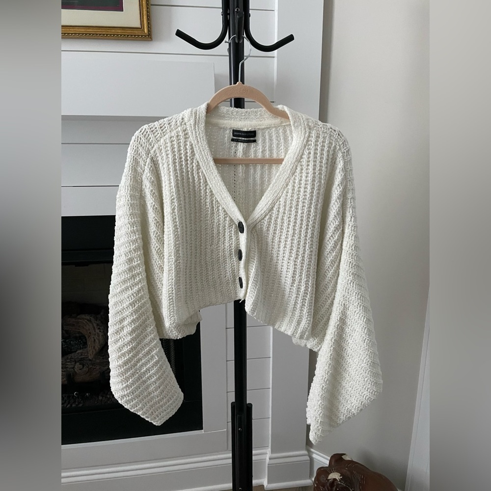 Urban Outfitters Cream Cropped Knit Cardigan